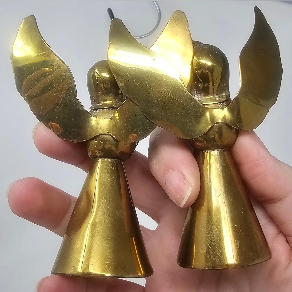 Vintage Brass Angel Candle Holder Small Set Of 2  Made In Mexico